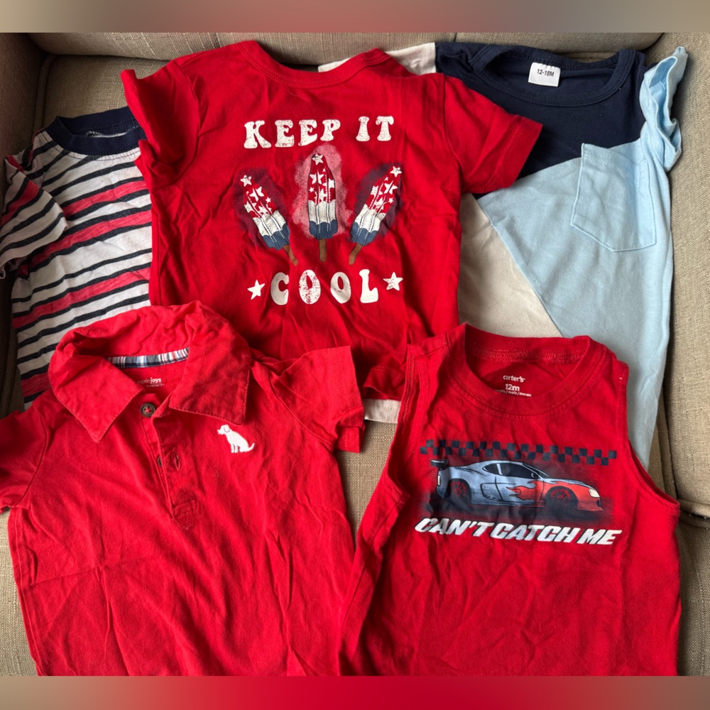 12 Month Shirts - Toddler Boy Summer Shirt Bundle - American Patriotic Shirts